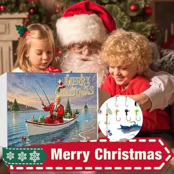 24 шт Адвент-календарь Рыбалка Рождественский обратный отсчет, рыболовные снасти Адвент-календарь для рыбалки Взрослые мужчины Подростки Мальчики, Рождественский сюрприз-подарок One Size