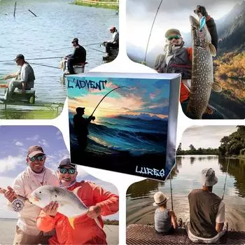 24 шт Адвент-календарь Рыбалка Рождественский обратный отсчет, рыболовные снасти Адвент-календарь для рыбалки Взрослые мужчины Подростки Мальчики, Рождественский сюрприз-подарок One Size