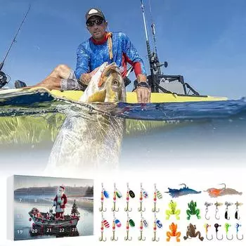 24 шт Адвент-календарь Рыбалка Рождественский обратный отсчет, рыболовные снасти Адвент-календарь для рыбалки Взрослые мужчины Подростки Мальчики, Рождественский сюрприз-подарок One Size