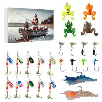 24 шт Адвент-календарь Рыбалка Рождественский обратный отсчет, рыболовные снасти Адвент-календарь для рыбалки Взрослые мужчины Подростки Мальчики, Рождественский сюрприз-подарок One Size