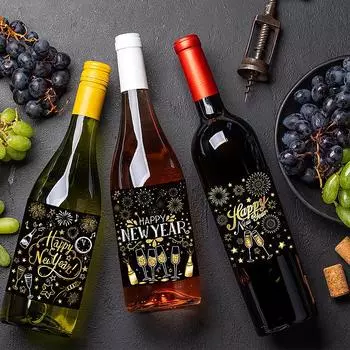 24 шт. этикетки для винных бутылок, наклейки для украшения вечеринки в канун Нового года, наклейки для бутылок красного вина на весенний фестиваль 2025 года, наклейки для вечеринки в честь Нового года 24pcs