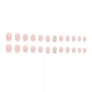 24 шт., белые французские края со стразами в форме полумесяца, прозрачные накладные ногти для маникюра, 10 мл One Size