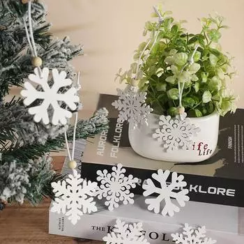 24 шт. Белые снежинки, украшения, деревянные снежинки, рождественские украшения для зимней домашней елки, гирлянды, рождественские украшения белый