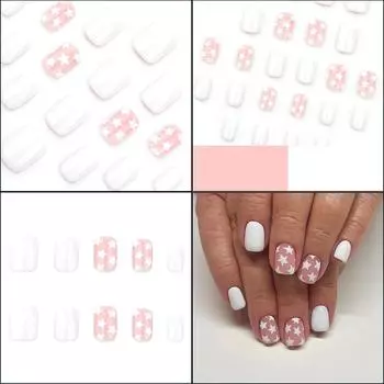 24 шт. белые звезды искусственные ногти сплошной цвет наклейка на ноготь короткий квадратный накладной ноготь глянцевый пресс на ноготь для женщины