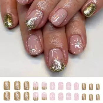 24 шт. блестящие накладные ногти снежинка полное покрытие наклейка на ногти искусственные ногти рождественский пресс на ногти для женщины