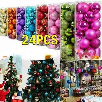 24 шт., блестящие рождественские безделушки, украшение для мяча, домашний декор для рождественской елки, украшение с подвеской, декор сцены, декор комнаты золотистый