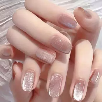 24 шт. блестящих накладных ногтей «кошачий глаз» — короткие квадратные роскошные ногти — глянцевая отделка, многоразовые, легко наноситься