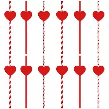 24 шт. бумажные трубочки ко Дню святого Валентина, романтические красные сердечки для питья, декоративные трубочки для свадьбы, вечеринки в честь Дня святого Валентина