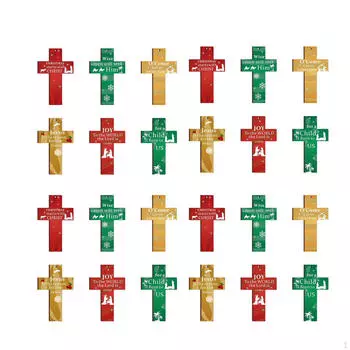24 шт. Деревянные подвески-кресты для рождественской елки, подвесное украшение, зимняя тема, Рождество