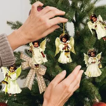 24 шт. Деревянный кулон в виде ангела для мальчиков и девочек, подвесное украшение в форме детской праздничной елки, украшение для стены, двери, окна, декор