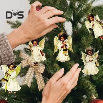 24 шт. Деревянный кулон в виде ангела для мальчиков и девочек, подвесное украшение в форме детской праздничной елки, украшение для стены, двери, окна, декор C