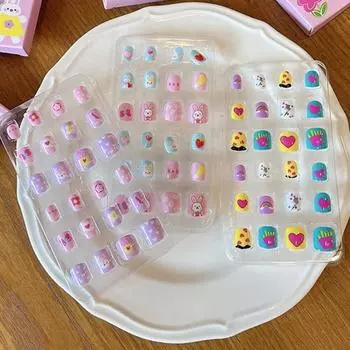24 шт. детские накладные ногти Kawaii детские накладные наклейки для дизайна ногтей набор креативный набор для ногтей «сделай сам» для украшения ногтей C