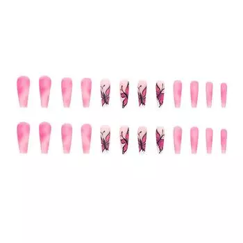 24 шт., длинные балетные ногти с градиентом, размазанная матовая текстура, ногти с загадочной бабочкой, накладные ногти, 10 мл One Size розовый