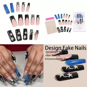 24 шт. Длинные накладные ногти «Балерина», звездные ногти в форме гроба, полное покрытие накладных ногтей, искусственные ногти, съемные накладные ногти 2