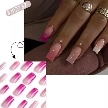 24 шт. длинные накладные ногти Coffin French Fake Nails Tip Gradient Acrylic Nails Glossy False Nails for Women Girls