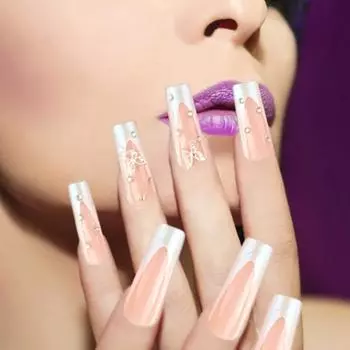 24 шт., длинные накладные ногти с французским блеском и бабочкой, простые в использовании, натуральные, стильные патчи для дизайна ногтей, женские поставки Mixed Style