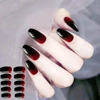 24 шт., длинные стильные квадратные головки, черно-красные градиентные маникюрные готовые изделия, модные женские накладные ногти 24PCS/Box