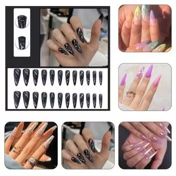 24 шт., длинные стильные патчи для ногтей, экологически чистые, безвкусные, легко наносятся, широкое применение, накладные ногти, женский подарок 5