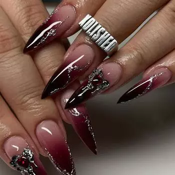 24 шт. Европа и США носят длинные заостренные накладные ногти Spice Girl Flash Diamond Dark Gradual Change Nail Patch