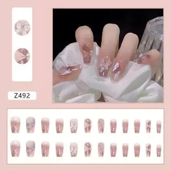 24 шт. Fairy Dream Purple Smudge Wearing Nail Crystal Butterfly Camellia Nail Piece Ballet Nails