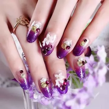 24 шт. фиолетовые резные накладные ногти акриловые УФ-гель полный французский искусственный художественный типс инструменты 24 pieces