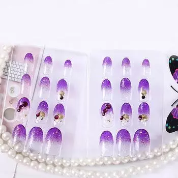 24 шт. фиолетовые резные накладные ногти акриловые УФ-гель полный французский искусственный художественный типс инструменты