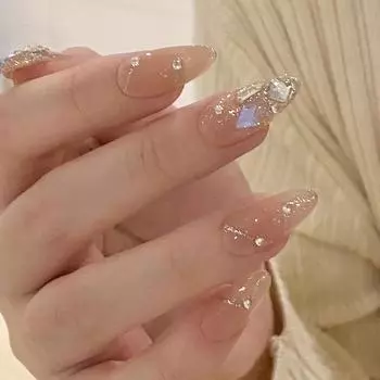 24 шт. флэш-фрагментов Aurora Square Diamond Wearing Nail Almond Nail Art Piece Sweet White Girl Fake Nails