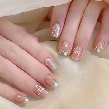 24 шт. французские нюдовые солнцезащитные очки в горошек с бантом для милой девушки, пудровые, белые, короткие, 24 шт. носимые ногти