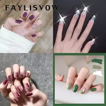 24 шт., французские свежие накладные ногти, яркие цвета, накладные ногти, съемные кончики ногтей, блестящие предварительно разработанные ногти, дизайн ногтей