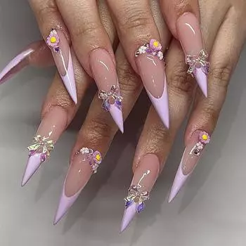 24 шт. французский фиолетовый маникюр 3D Aurora Bow Wearing Nail Летний новый ноготь повторяющийся накладной ноготь