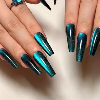 24 шт. Galaxy Cat Eye Effect Magenta Color Changing Glossy And Sparkly Coffin Long Press On Nails With Nail Kit And Glue (голубое озеро) озеро синий