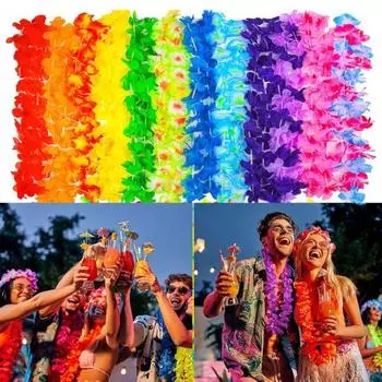 24 шт. гавайские леи из искусственного шелка, ожерелье с цветком, тропическая вечеринка, пляжный танец, леи, день рождения, вечеринка у бассейна