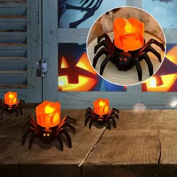 24 шт. Хэллоуин Новый Паук Свеча Лампа Декор Светодиодная Электронная Светящаяся Декоративная Атмосферная Лампа Настольные Маленькие Украшения Velas 1pcs