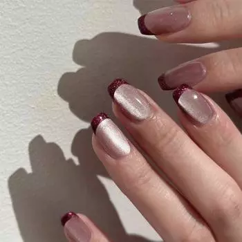 24 шт. хит продаж французский красный маникюр обнаженная пудра кошачий глаз носимые накладные ногти пленка для ногтей короткий ноготь патч