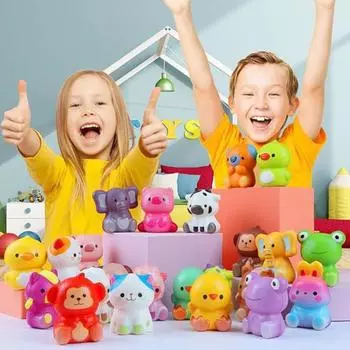 24 шт. Игрушки для снятия стресса в виде животных для детей, наполнители для мешочков с подарками, наполнители для пиньяты, призы для класса, карнавальный сундук с сокровищами, подарки 24PCS