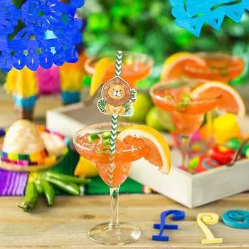 24 шт. картонные соломинки с изображением диких животных, экобумажные питьевые трубочки для детей, украшения для вечеринки в честь рождения ребенка в джунглях, сафари, с днем рождения 24pcs