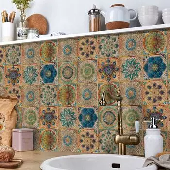 24 шт./компл. Арт-ретро Мандала Плитка Наклейки На Стены Наклейки Водонепроницаемые Наклейки На Стены Декор Гостиной Ванная Комната Кухня Украшения 10x10CM