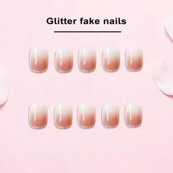 24 шт./компл., блестящая пудра, готовые ногти, универсальные, безопасные, широкого применения, мягкие, накладные наклейки для ногтей