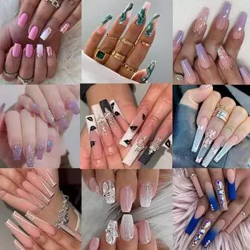 24 шт./компл. быстрые ногти цветок алмазный маникюр длинные балетные накладные ногти водонепроницаемые носимые готовые наклейки для ногтей