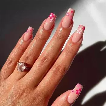24 шт./компл., быстрые ногти, длинные милые цветы, накладные ниалы, наклейка, носимые водонепроницаемый маникюр, готовые ногти