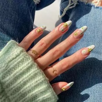 24 шт./компл., быстрые ногти, французская белая кайма, цветок, накладные ниалы, наклейка, носимые водонепроницаемый маникюр, готовые ногти