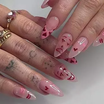 24 шт./компл., быстрые ногти, мультяшный смайлик, красное сердце, накладные ниалы, наклейка, носимые водонепроницаемые маникюрные готовые ногти