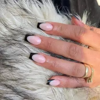 24 шт./компл. быстрые ногти с черным краем, французские короткие балетные накладные ногти, наклейки, носимые водонепроницаемый маникюр, готовые ногти