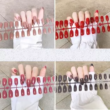 24 шт./компл. DIY быстрые ногти длинные овальные глянцевые однотонные накладные ногти разноцветные полоски готовый маникюр