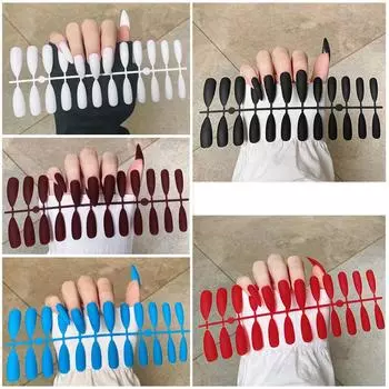 24 шт./компл. DIY быстрые ногти, расширенные заостренные матовые однотонные накладные ногти, разноцветные полоски, готовый маникюр, маникюр