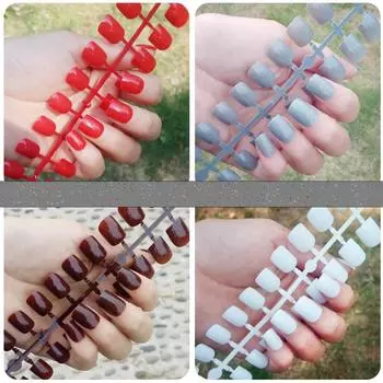 24 шт./компл. DIY быстрые ногти с короткой плоской головкой, однотонные накладные ногти, разноцветные полоски, готовый маникюр, маникюр