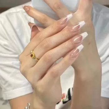 24 шт./компл., длинные балетные накладные ногти, розовый градиентный маникюр, водонепроницаемые носимые наклейки для ногтей белый