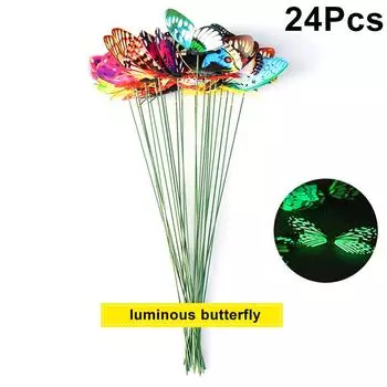24 шт./компл. фестивальный садовый декор, имитация ПВХ двора, 10 см, светящаяся вывеска в виде бабочки, садоводство 24pcs