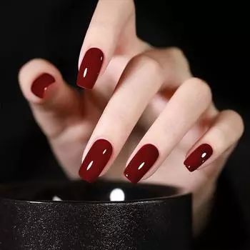24 шт./компл., красные накладные ногти, однотонные маникюрные водонепроницаемые носимые наклейки для ногтей вино красного