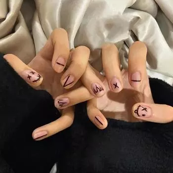 24 шт./компл. крутые черные маникюрные накладные ногти с линией пламени, готовые носимые наклейки для ногтей, пресс на ногтях